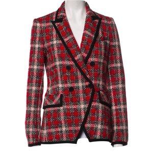 Veronica beard plaid red print blazer